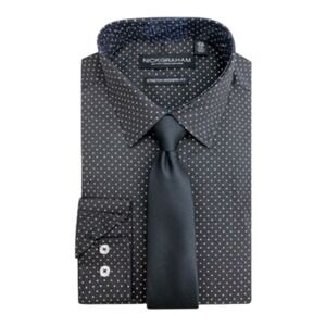 Nick Graham Men's Modern Fit Stretch Dress Shirt‎ Polka Dot Black 18–18.5 36/37